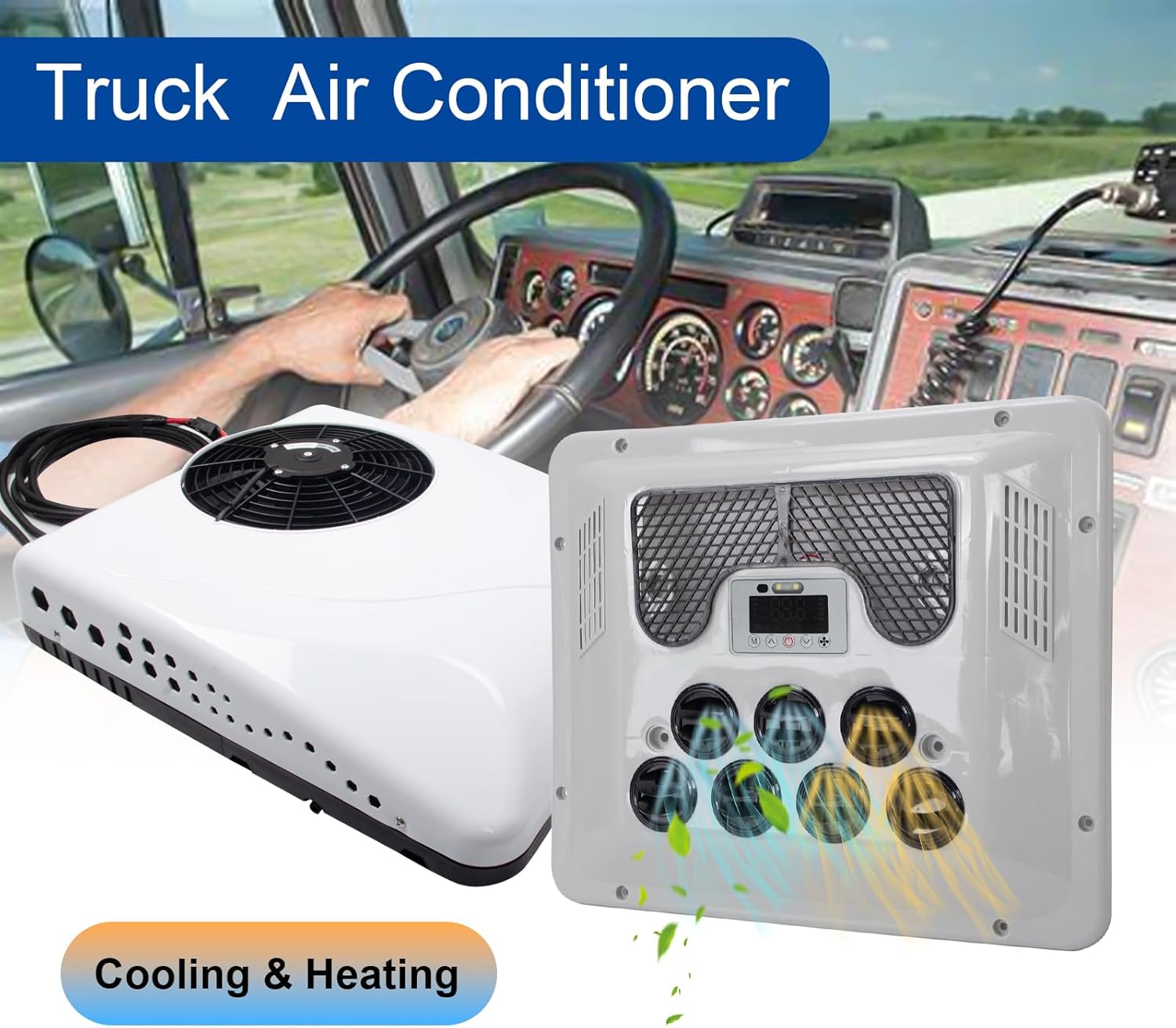 12V RV Air Conditioner, 15000 BTU Rooftop DC A/C Unit with Cooling & Heating, 3-Speed Fan, Digital Control Panel, Quiet & Energy-Saving Air Conditioner for Camper Van, Trailer, Motorhome, Bus, Truck