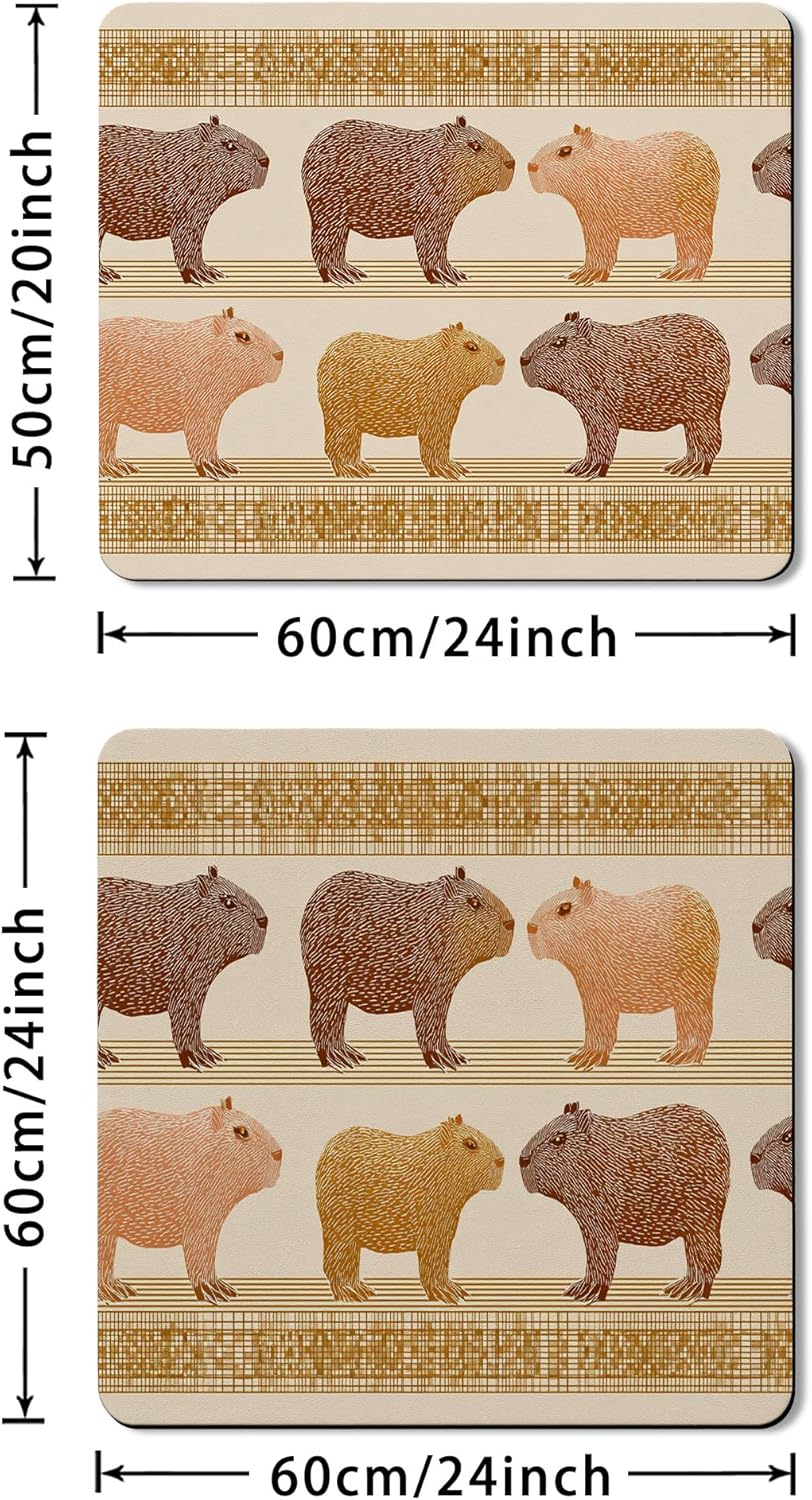 Capybara Washer Dryer Top Protector Mat, Vintage Animal Print Laundry Machine Covers, Cute Rustic Decorative Rubber Anti-slip Waterproof Mats for Laundry Room 20x24 Inch