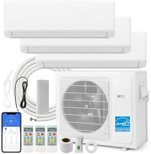 SIMOE 36000 BTU Tri 3 Zone Multi Zones Mini Split AC Heat Pump Full Set, Mini Split Air Conditioner, Wifi-Enabled 23 SEER2, 9k+9k+12k BTU, 208-230V, Ductless Energy Star, Installation Kit