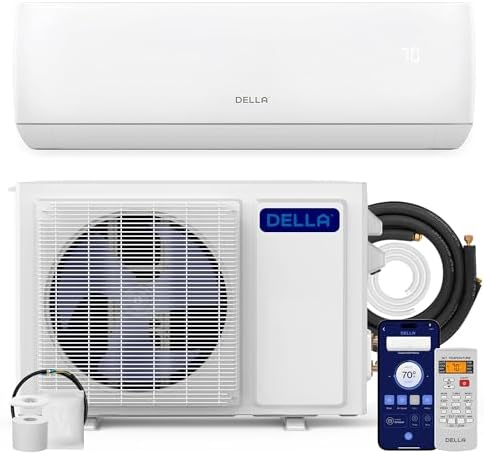 DELLA Motto Series 12000 BTU Wifi Enabled Mini Split 20 SEER2 Cools Up to 550 Sq.Ft, 110-120V, Works with Alexa, Air Conditioner & Heater with 1 Ton Pre-Charged Heat Pump