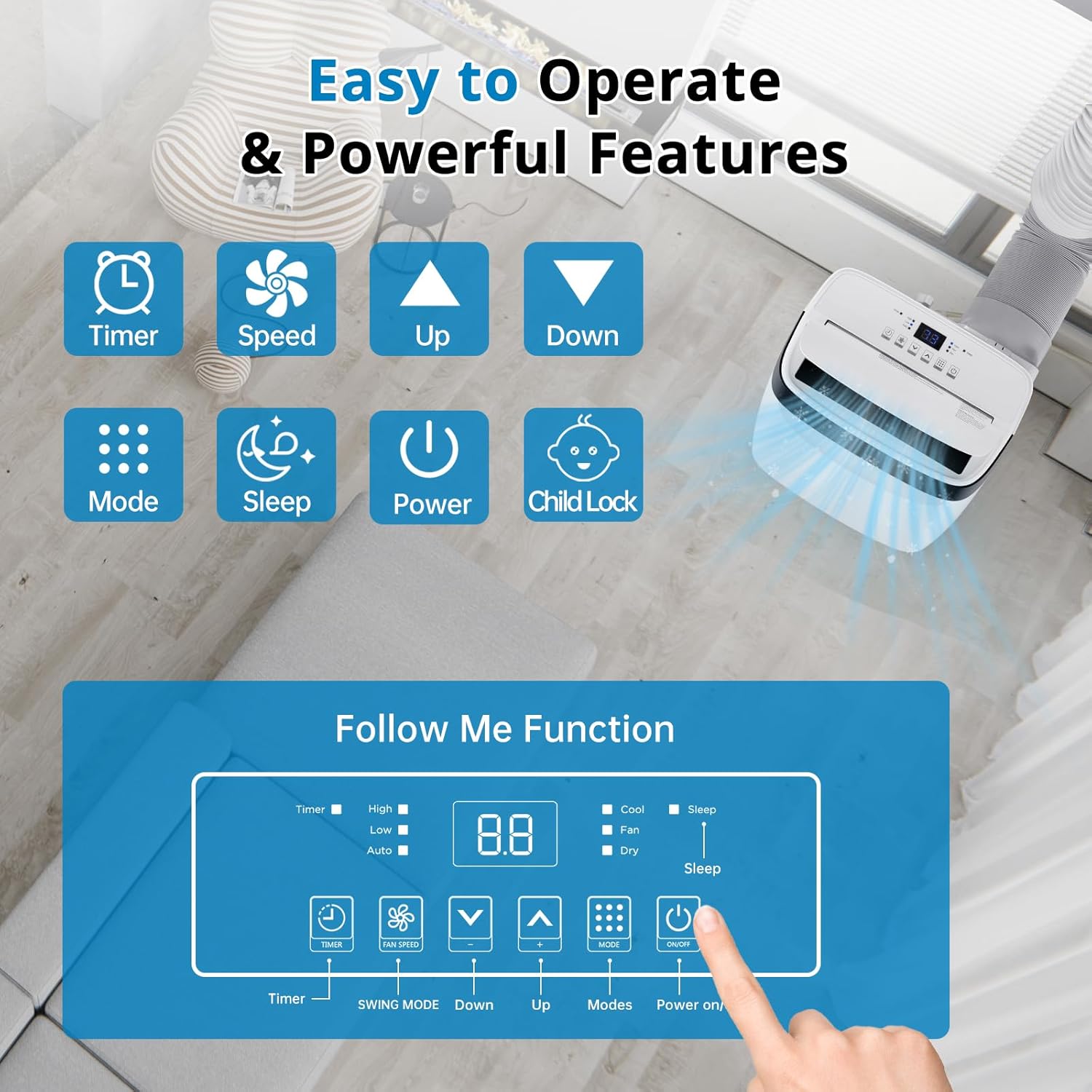 10000Btu Portable Air Conditioner with Remote Control,Quiet AC Unit with Cool, Dehumidifier & Fan Mode Room Cooling Up to 450 sq ft,24 Hour Timer, Window Installation Kit for Home, White