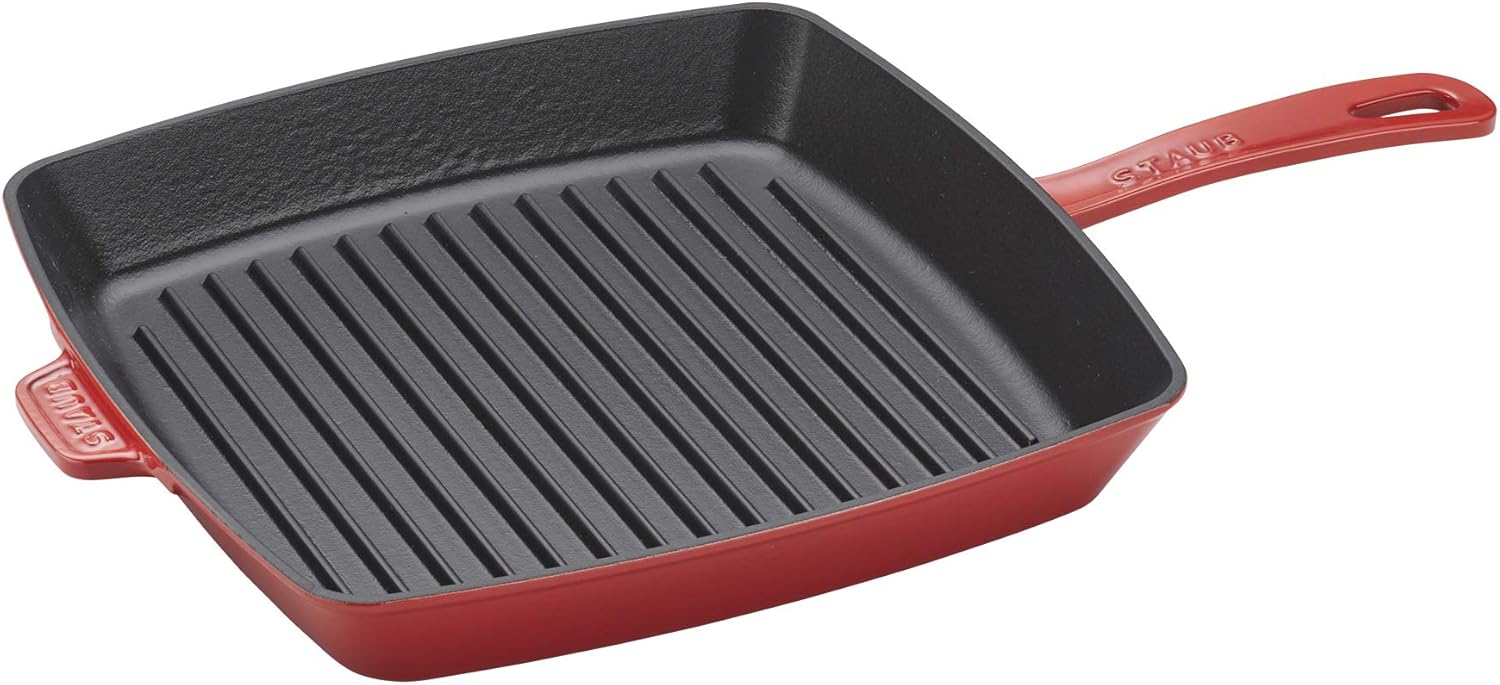 Staub Cast Iron 12-inch Square Grill Pan - Cherry, Made in France