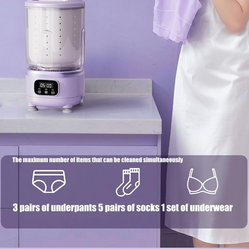 Portable Washing Machine, Underwear Washer with Ultrasonic Technology, Small Laundry Machine, Compact Design, for Bra, Socks, Small Clothes, for Home, Travel, Outdoor Activities (Pink)