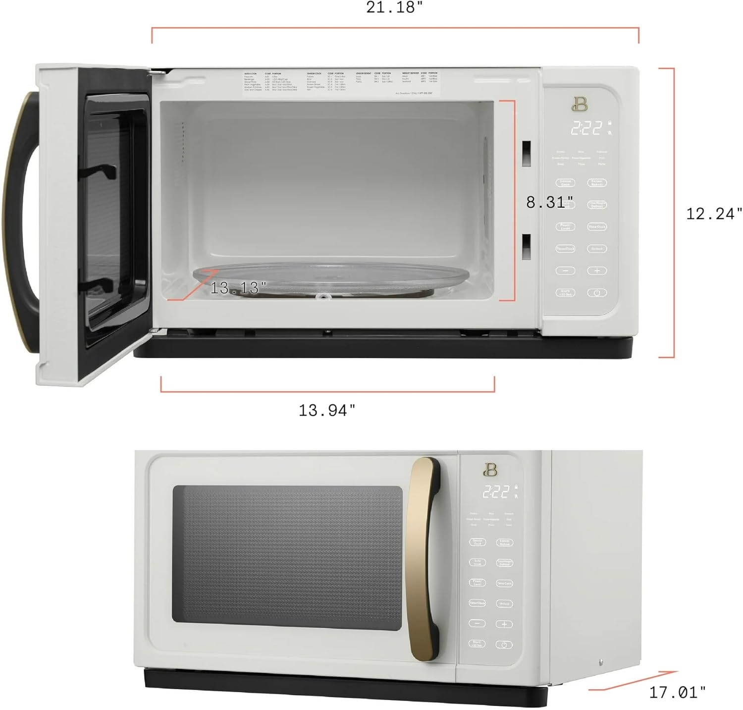 Beautiful 1.1 Cu ft 1000 Watt, Sensor Microwave Oven, White Icing by Drew Barrymore, New