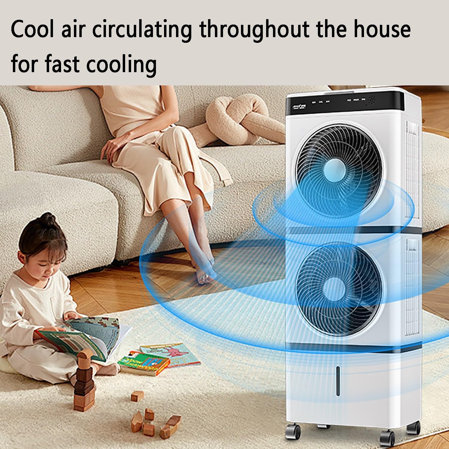 Evaporative Air Cooler/Portable Air Conditioners, Swamp Cooler for Bedroom Home Office; Oscillation Cooling Fan with 3 Speeds, 12H Timer, Remote Control(65cm(25.59in))