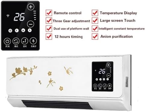 Space Heater 2000W Wall Mounted Air Cooler Conditioner Heater Fan Heating Cooling Room Bathroom Waterproof Remote Timing Air Conditioning Fan Electric Heaters(Grey) (Grey 2000W)