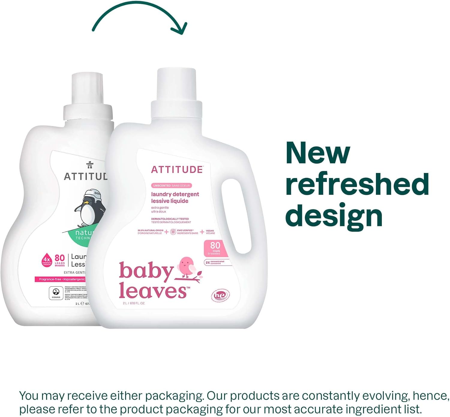 ATTITUDE Baby Laundry Detergent Liquid, EWG Verified, Safe for Baby Clothes, Infant, Newborn, Vegan, Naturally Derived Washing Soap, HE Compatible, (Pack of 6)