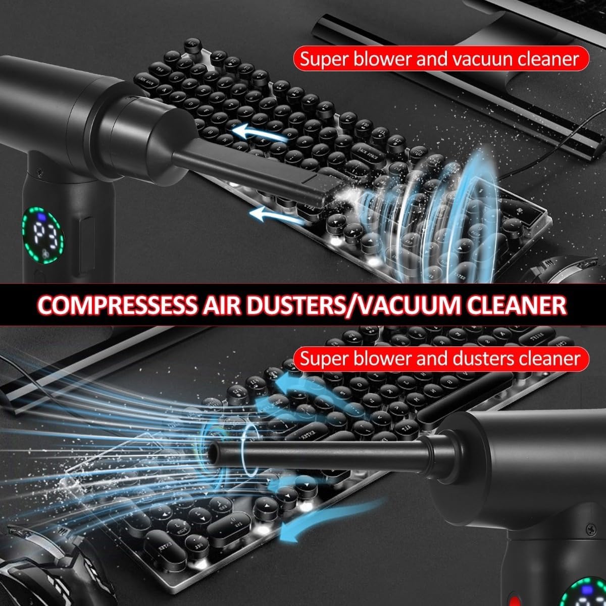 Wireless Handheld Car Vacuum Cleaner Strong Suctio 100W Cordless Air Blower Compressed Air Cleaner with Emergency Light 7500mAh Electric Inflator Cleaning Tool