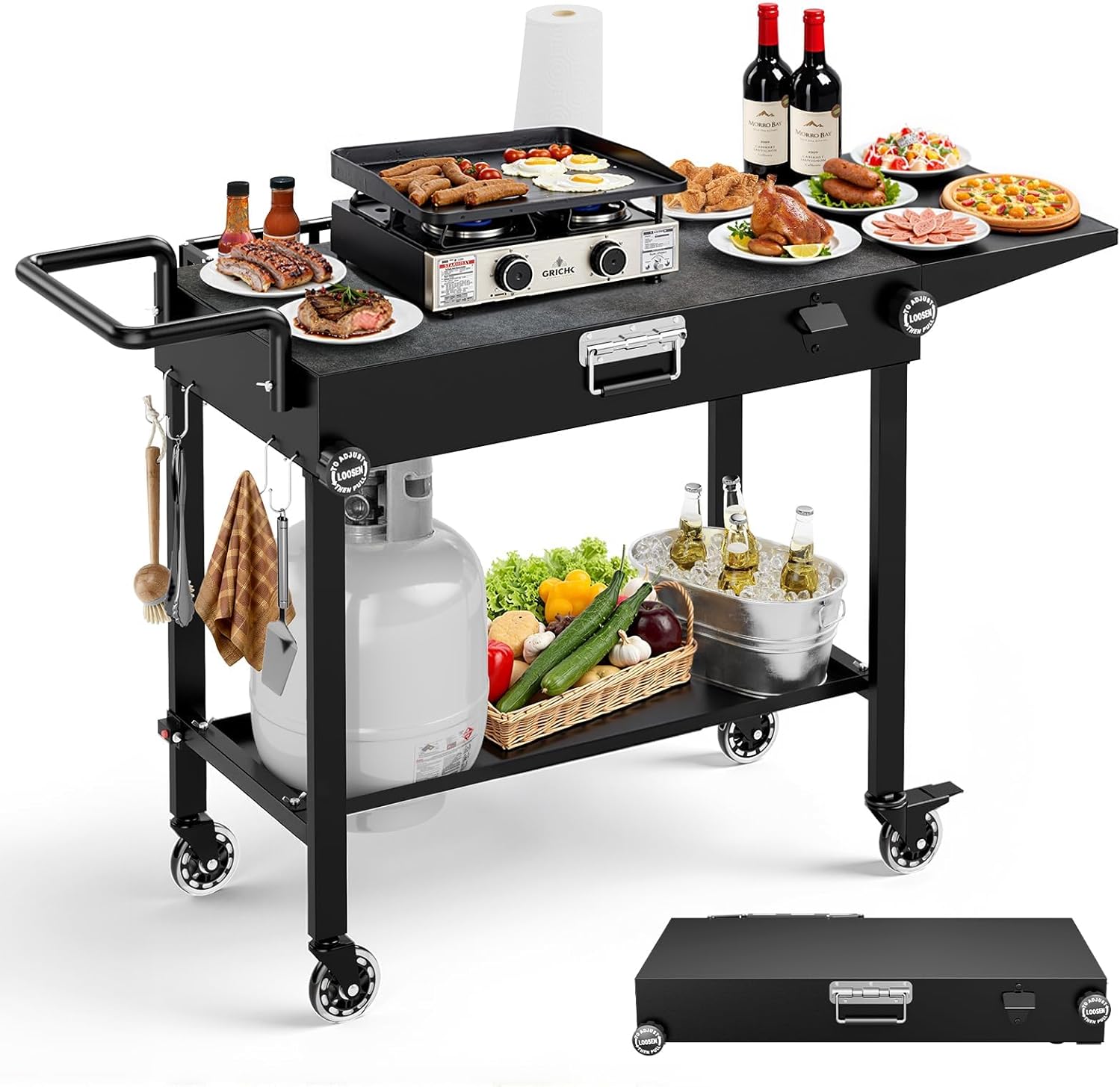 Portable Grill Cart for Blackstone Griddle, 440lb Foldable Outdoor Grill Table with Wheels for Ninja, 31