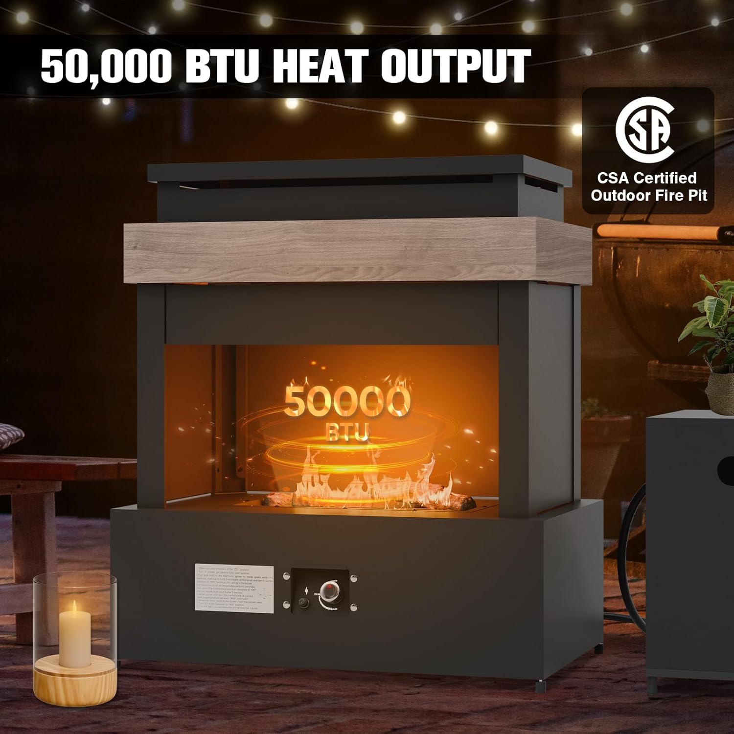 EAGLE PEAK Outdoor Propane Fireplace 50,000 BTU Gas Fireplace with Storage & Adjustable Flame, Patio Heater for Decks Backyards, Gray/Beige