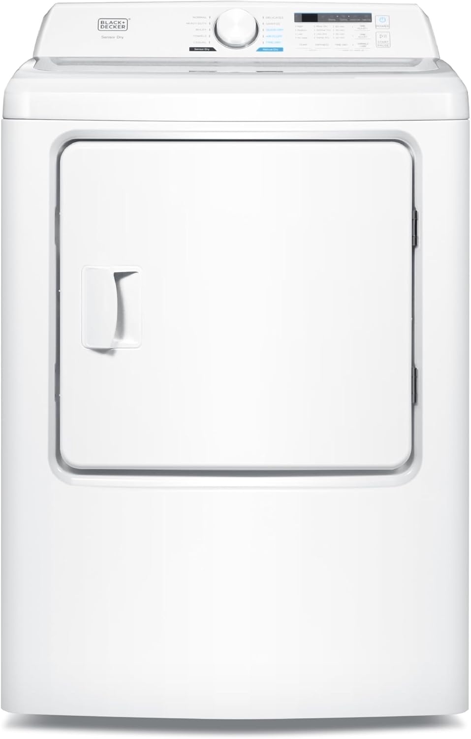 BLACK+DECKER 7.0 Cu. Ft. Front Load Dryer, Electric Clothes Dryer with LED Display and Dial Control, 5 Sensor and Manual Dry Selections, 240V, Requires Professional Installation, BLD67ME, White