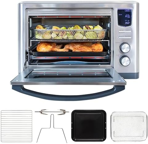 Kenmore Toaster Oven Air Fryer - Fry Chicken, Rotisserie, Bake Bread, Cookie, Pizza Dehydrator Racks Convection Kitchen Appliances 26 Quart Horno Freidora De Aire Stainless Steel