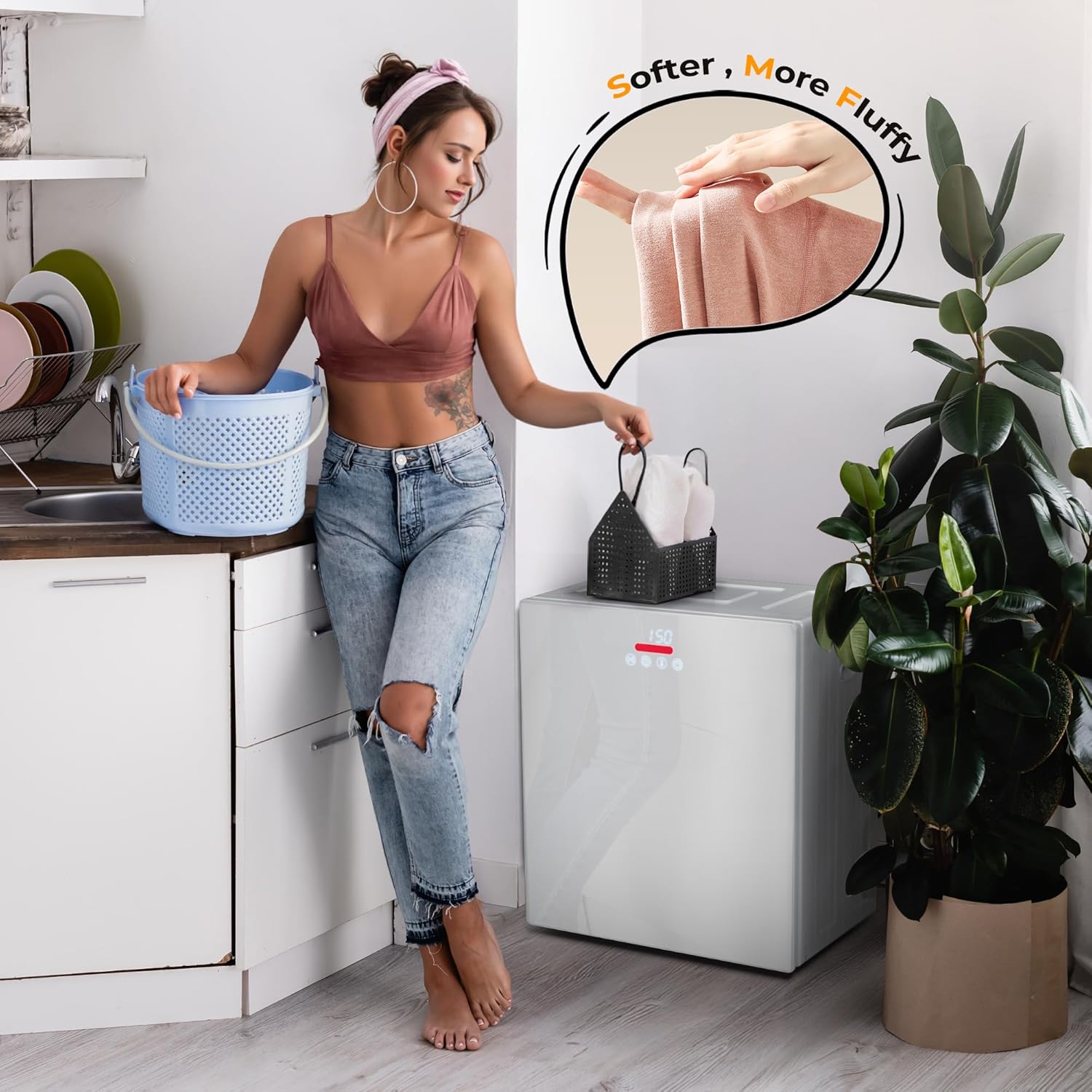 EUHOMY 1.5 Cu.ft. Portable Clothes Dryer, 850W Compact Dryer with Exhaust Hose, Mirror Finish, LCD Touch Panel, 4 Drying Modes, 5.5lbs Capacity, Portable Dryer for Apartments, Dorms, Rvs, White