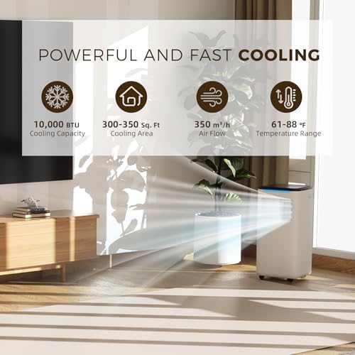 Portable Air Conditioner for Room up to 350 sq.ft, 10,000 BTU A/C Unit with Dehumidifier and Cooling Fan with 2 Speeds, 24-Hour Timer, Sleep Mode, Remote Control, Window Installation Kit
