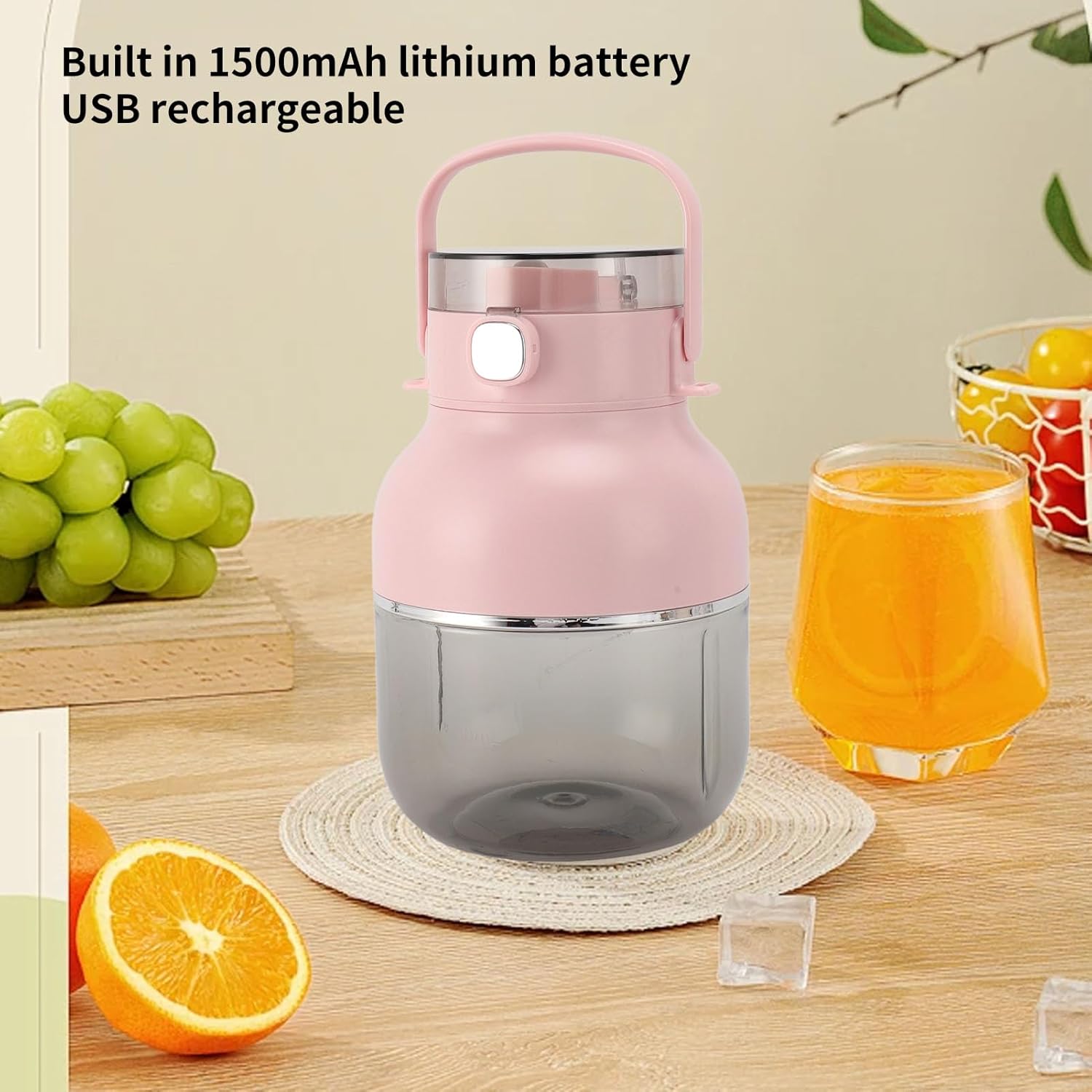 Portable Blender Cup USB Rechargeable Cordless Mini Electric Juicer Cup with Straw 500ML Large Capacity for Smoothies Shakes Travel Home Gym ABS 26.88oz (Rosy)