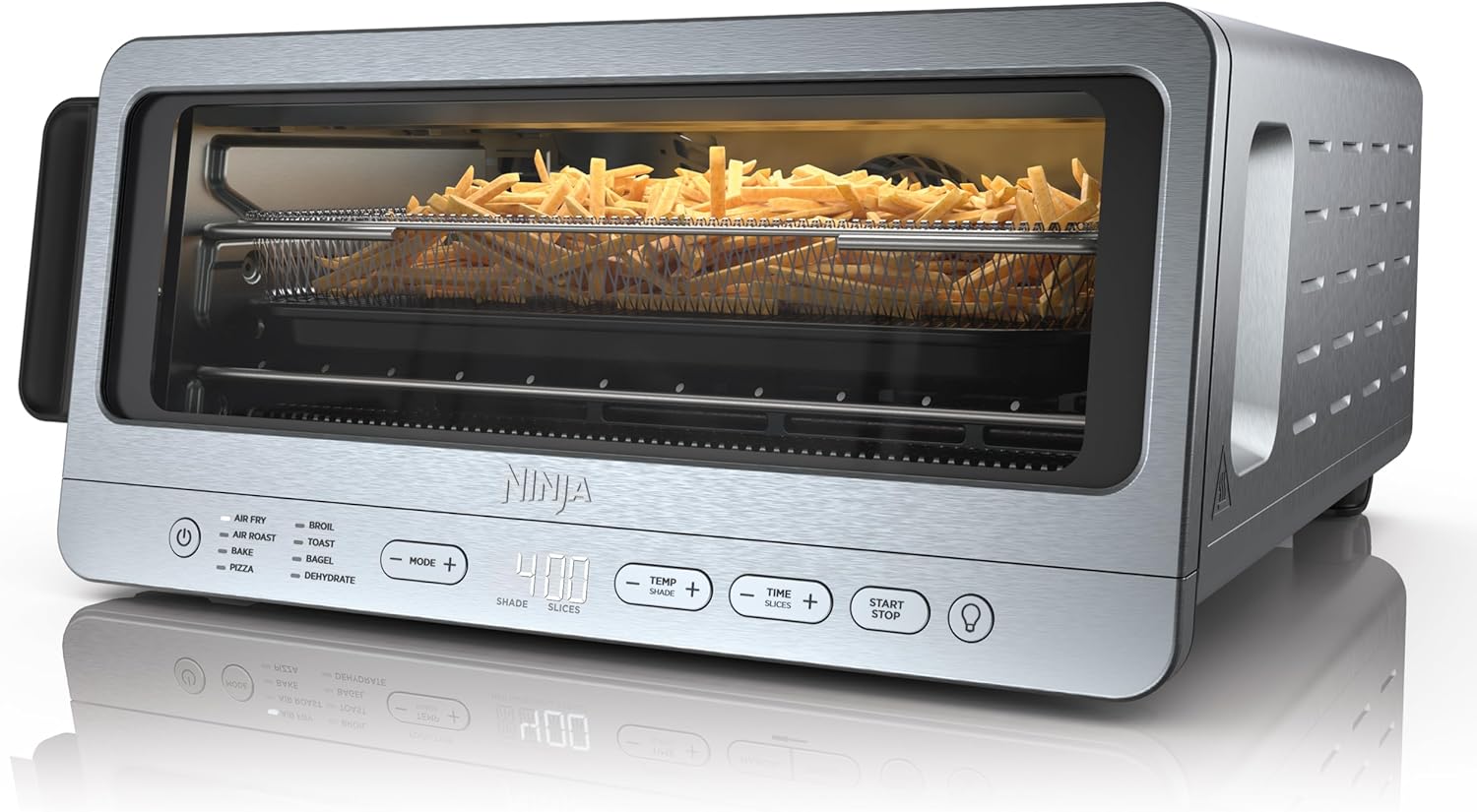 Ninja Flip Toaster Oven & Air Fryer, 8-in-1 Functionality, Flip Up for Storage Space, Large Capacity, Air Fry Basket, Wire Rack, Sheet Pan, Removable Crumb Tray, Stainless, 1800 Watts, SP151 (Renewed)