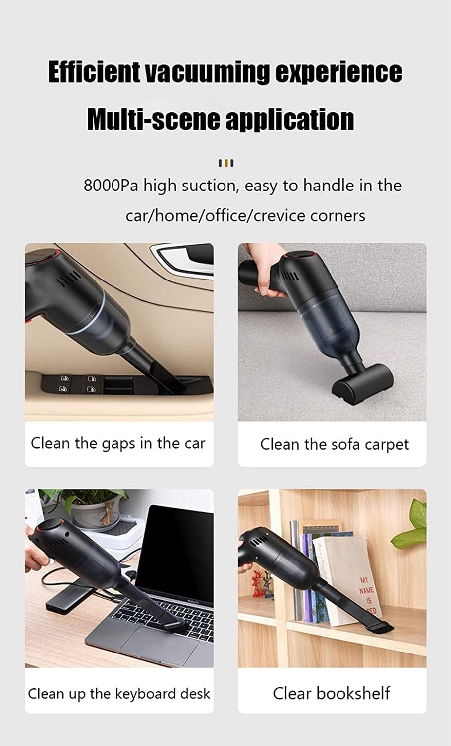 Car Vacuum Cleaner New Upgrade Wireless Charging Powerful Mini High-Power 8000Pa Suction Handheld Used in Homes and Cars(Color:Green), Size