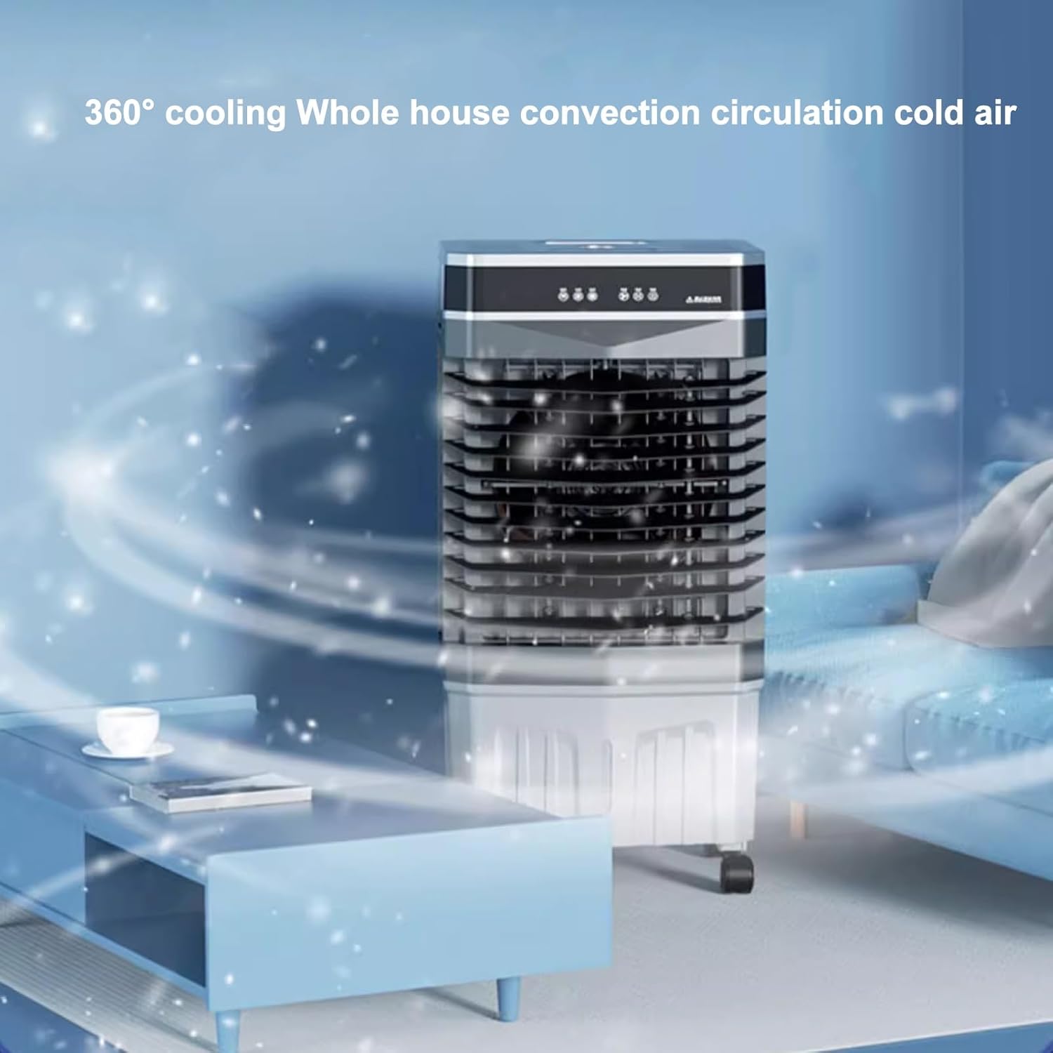 Swamp Cooler Air Conditioner, Evaporative Air Cooler with 4 Ice Box, 120°Oscillation, Portable Cooling Fan with 3 Speeds for Bedroom Home Office(48x35x115cm/19x14x45inch)
