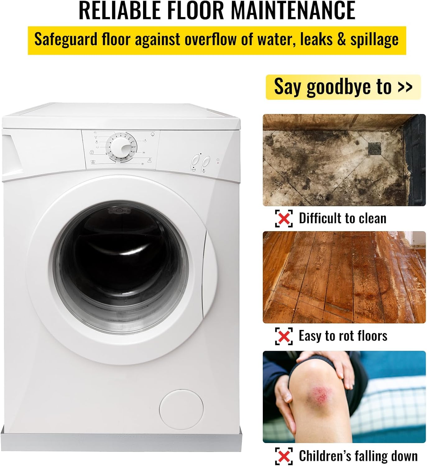 VEVOR 27 x 25 x 2.5 Inch Washing Machine Pan 304 Stainless Steel Washing Machine Drain Pan 18 GA Thickness Heavy Duty Compact Washer Drip Tray with Drain Hole & Hose Adapter