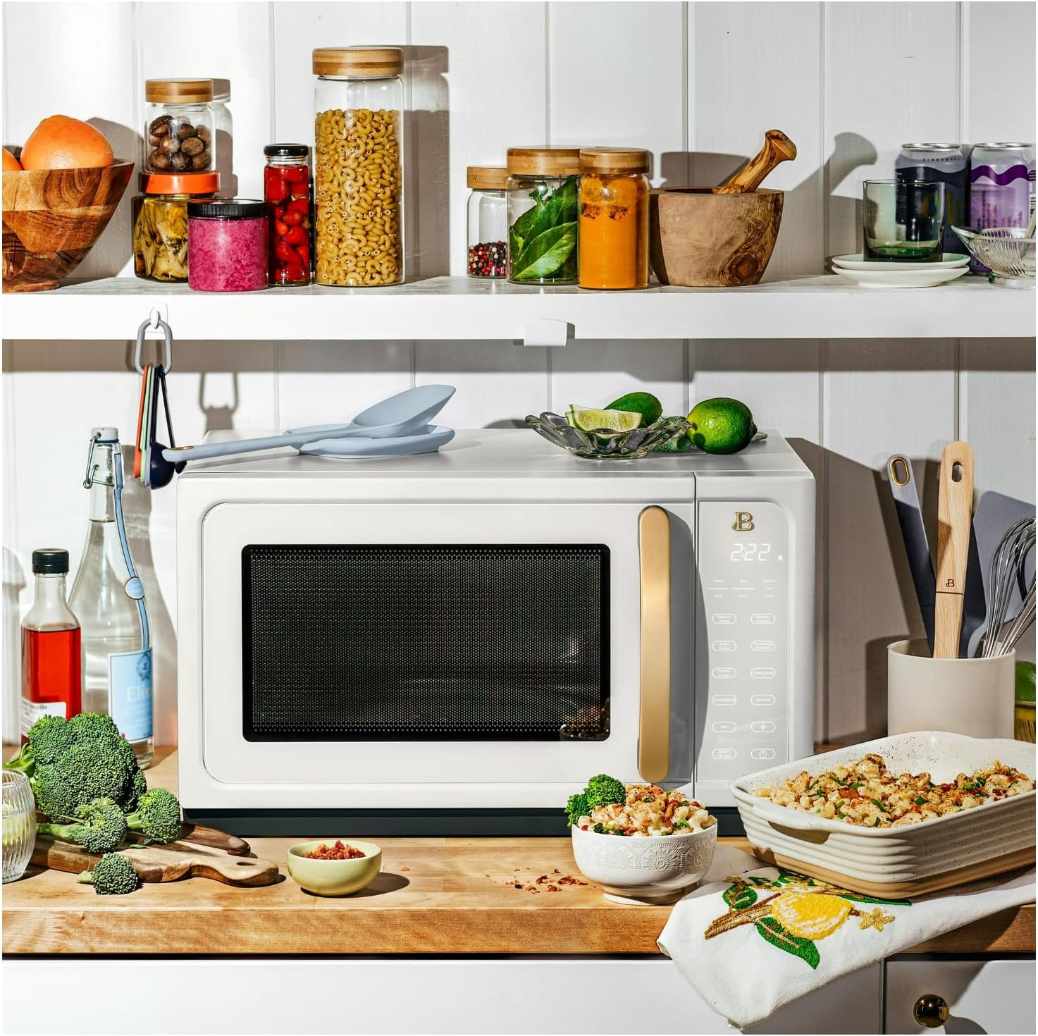 Beautiful 1.1 Cu Ft 1000W Sensor Microwave Oven – Compact Countertop with Smart Sensor Cooking, 10 Power Levels & Easy Clean Interior – Perfect for Quick Meals, Office & Holiday Hosting