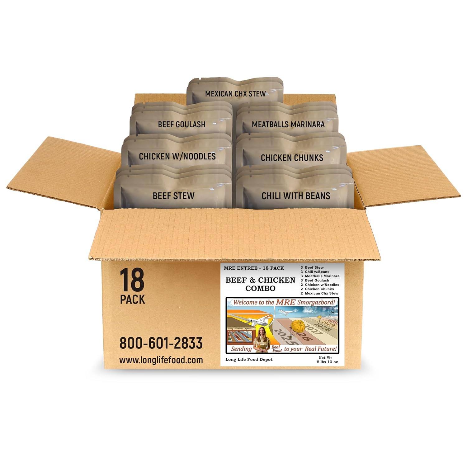 MRE Entree Variety Pack (18-Pack) – Beef & Chicken Main Courses Only (Not Full Meals) – Long Shelf Life – fresh 2023–2025 Production - Direct from U.S. Contract