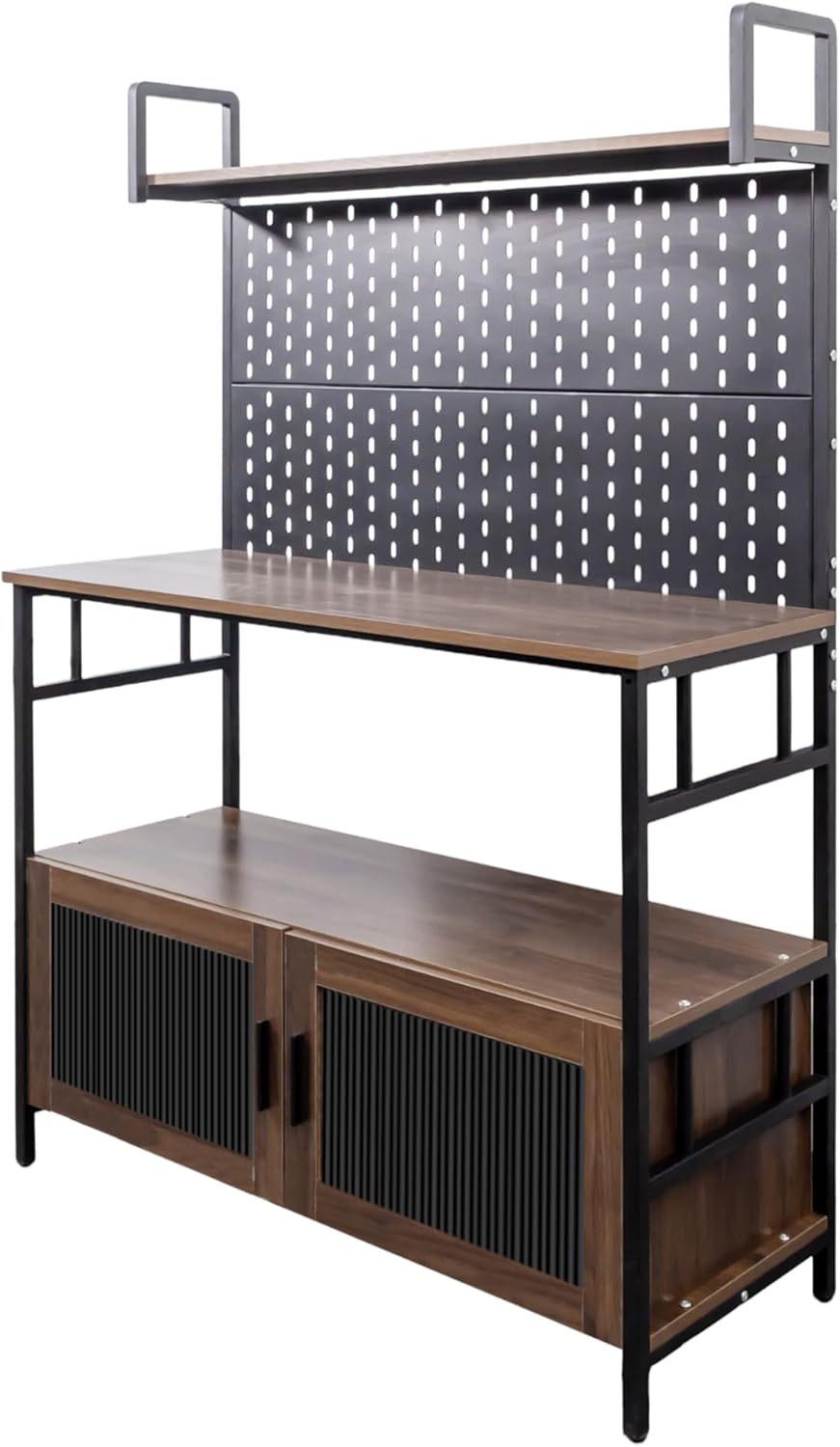 Kitchen Bakers Rack with Door, Microwave Oven Stand, Utility Storage Shelf, Durable Kitchen Organizer for Small Spaces