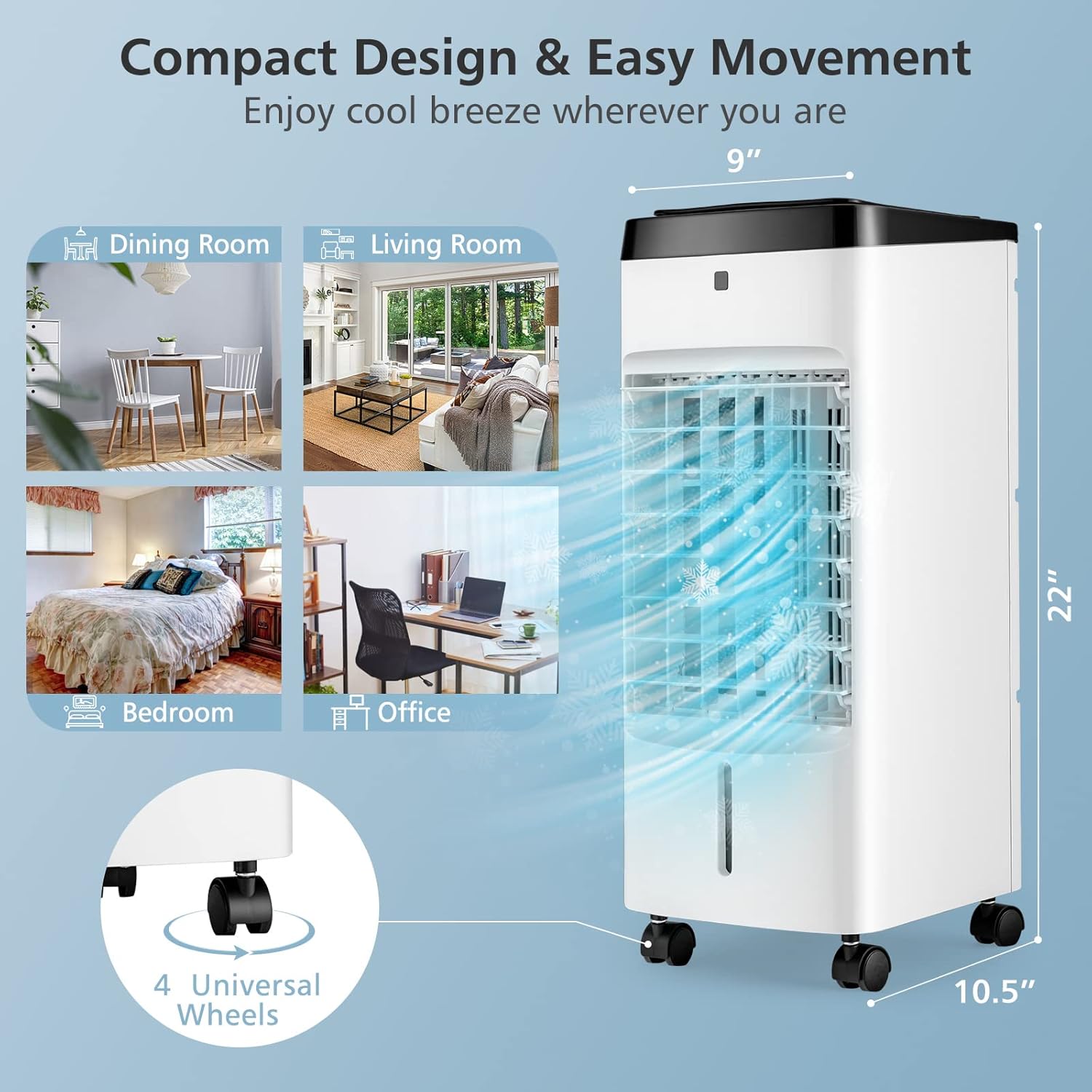 PETSITE Evaporative Air Cooler, Cold Air Cooling Fan with Remote Control, 4 Modes, 3 Speeds, 2 Ice Packs, 12H Timer, Portable Air Conditioner Windowless, Personal Swamp Cooler for Bedroom Home Dorm