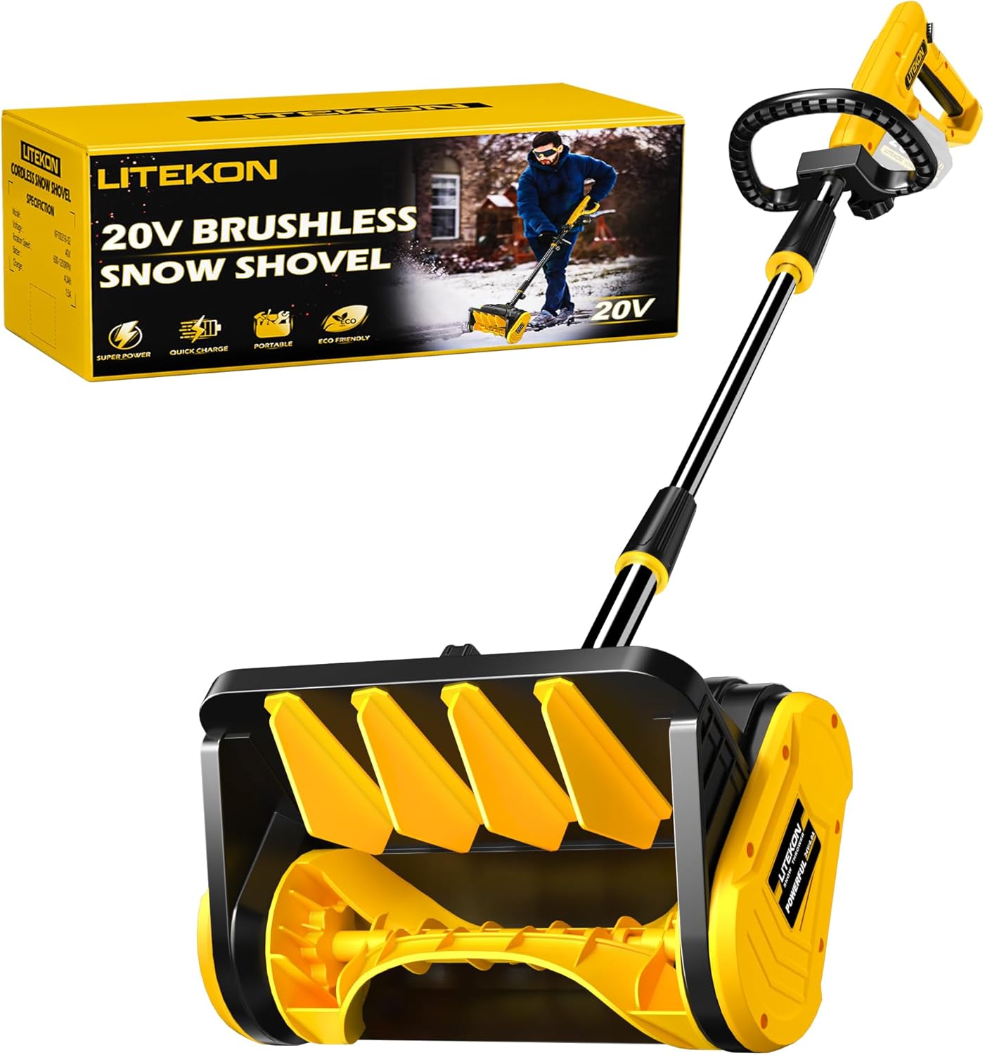 Cordless Snow Shovel Compatible with De-Walt 20V Battery (No Battery), 13-Inch Brushless Electric Snow Blower for 25FT Throw Distance and 6