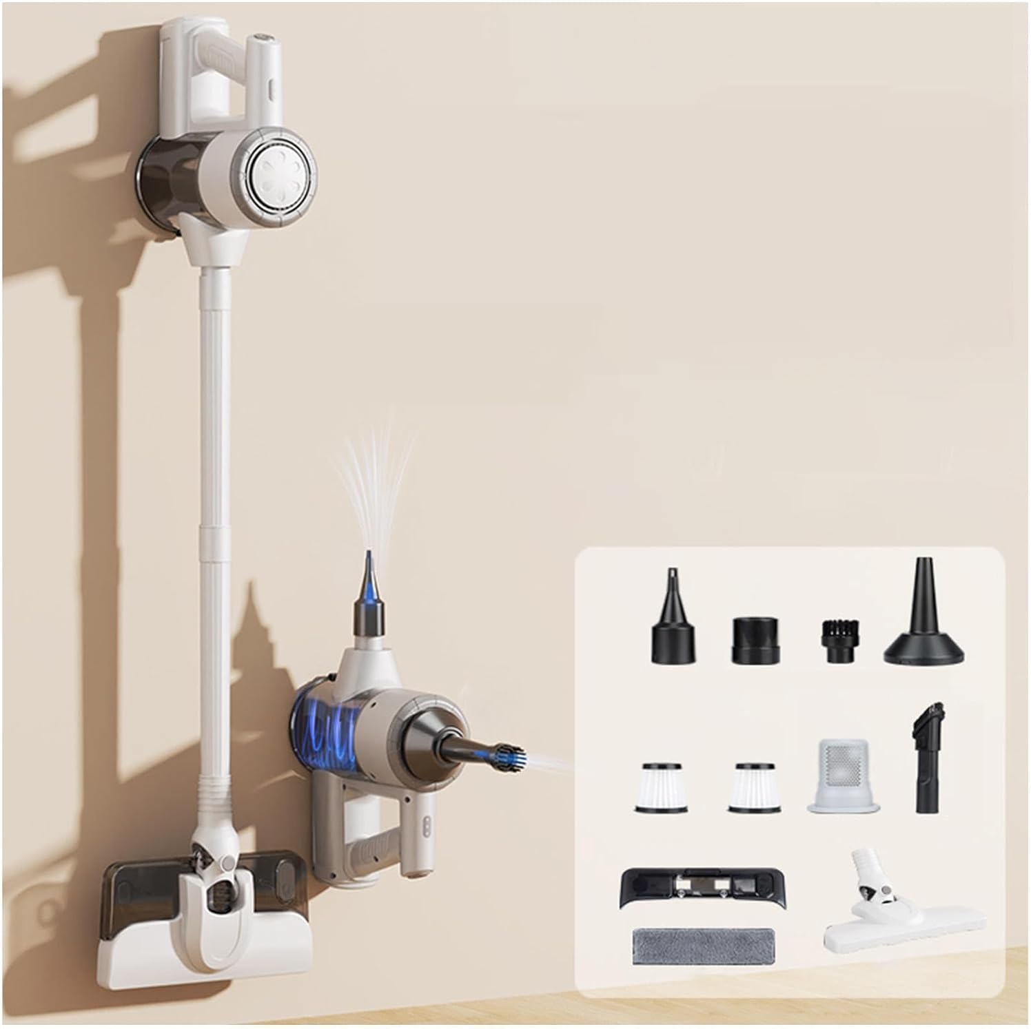 Lightweight Cordless Aspiradora Y Trapeador para Piso 18Kpa, 35mins Runtime, Rechargeable, Cordless Vacuum and Mop Combo Self-Standing Stick Vacuums for Home Carpet Floor Pet Hair,White