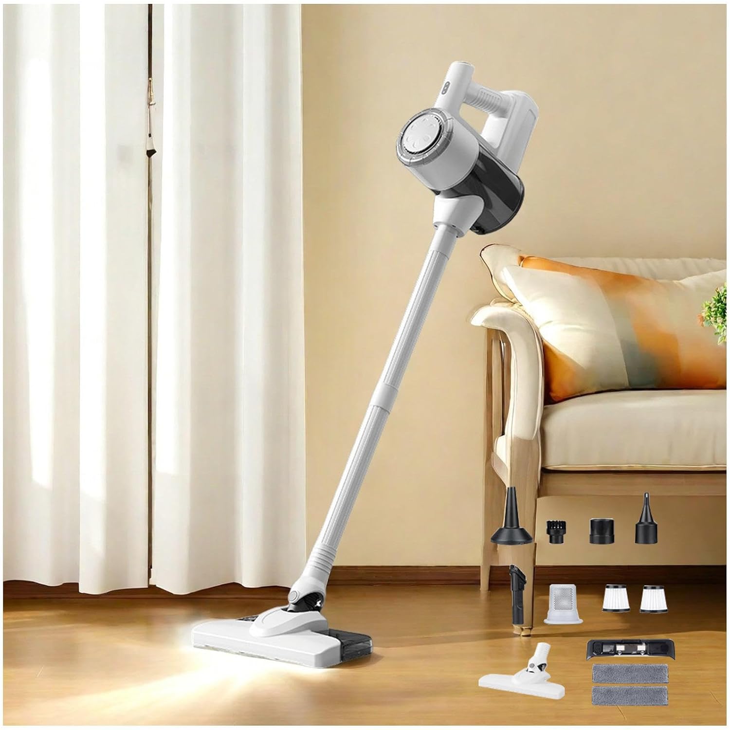 Lightweight and Versatile Cordless Vacuum and Mop Combo 18Kpa, 35mins Runtime, Rechargeable , Hard Floor Cleaner Machine All in One Cordless Stick Vacuum for Home/Pet Hair/Carpets/Floors ,White