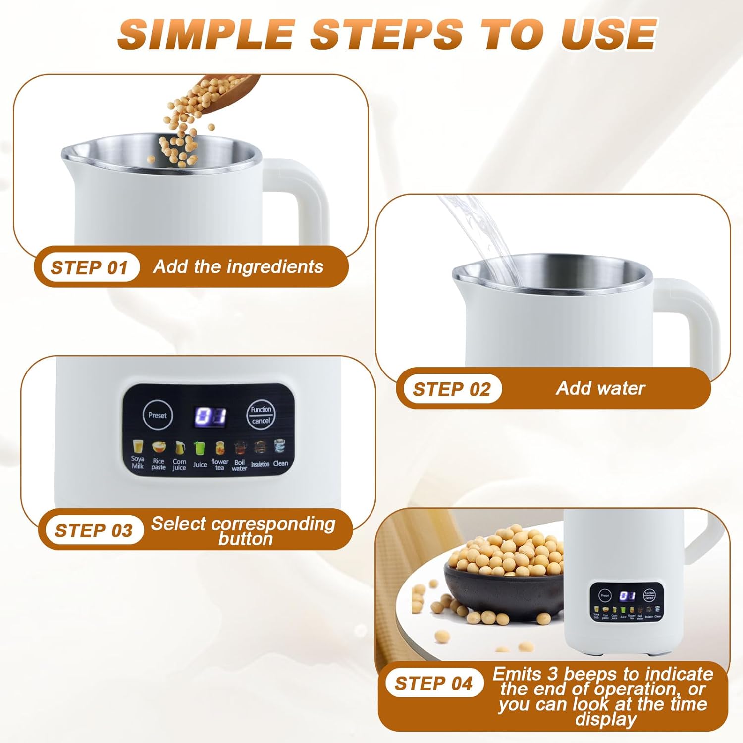 Automatic Nut Milk Maker Blender, 800ml Homemade Soy, Almond, Oat, Coconut, Plant Based and Non Dairy Beverages with LED Display (White)