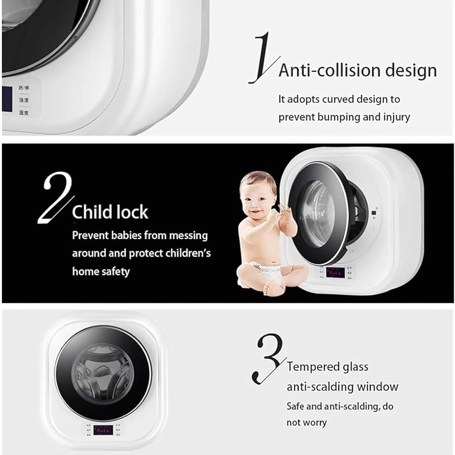 Automatic Wall-Mounted Washing Machine, 3kg Portable Compact Small Household Washer, Drum Inverter Washing Machine, Mini Laundry Machine and Drying, for Bathroom