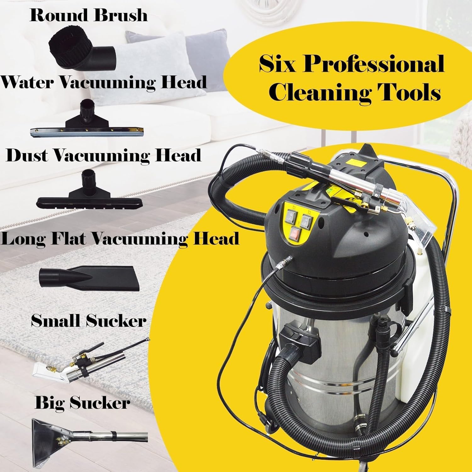Commercial Carpet Cleaning Machine, 110V Professional 3 in 1 Carpet Vacuum Extractor, 2000W Carpet Cleaner for Sofa Curtain