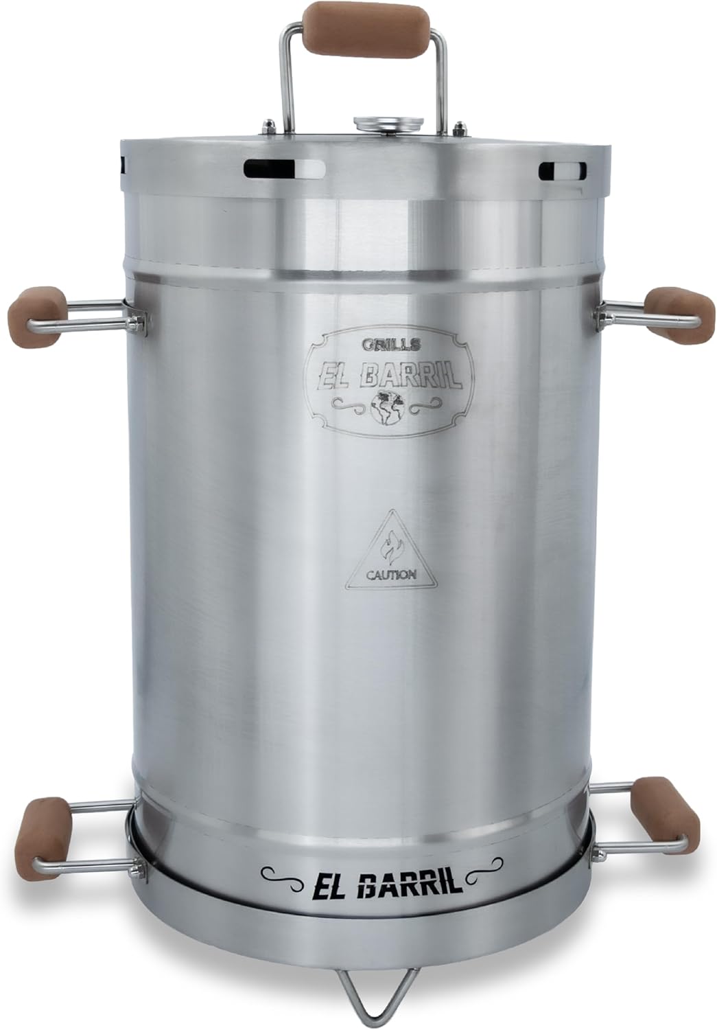 El Barril Lite Large Barrel Smoker Grill, Stainless Steel 430, 45 lb Capacity, 14 Meat Hooks, Upper Grill and Handler, Outdoor Vertical Charcoal BBQ (Lite 45LBS Large)