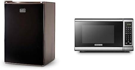 BLACK+DECKER BCRK25B Compact Refrigerator Energy Star Single Door Mini Fridge with Freezer, 2.5 Cubic Feet, Black & EM720CB7 Digital Microwave Oven with Turntable Push-Button Door