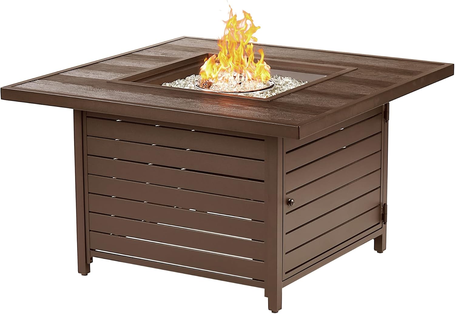 Square 42 in. x 42 in. Aluminum Propane Fire Pit Table with Glass Beads, Two Covers, Lid, 57,000 BTUs in Brown Finish