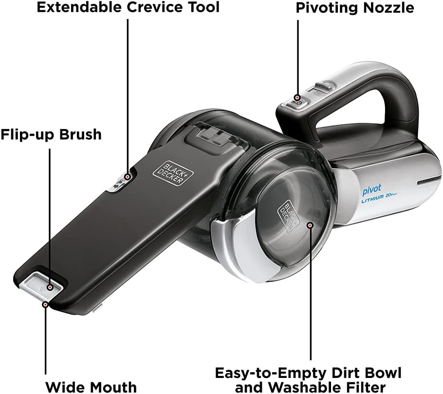 BLACK+DECKER 20V Hand Vacuum, Cordless, with Pivoting Nozzle, Easy to Empty Dust Bowl, Washable Filter (BDH2000L) & 20V Max Handheld Vacuum, Cordless, Grey (BDH2000PL)
