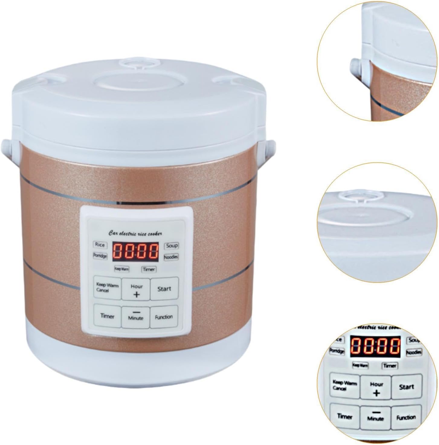 Mini Car Rice Cooker Soup Porridge Cooking Machine Convenient Small-size 1.6L Versatile Car Electrical Appliance for Trucks, Gold