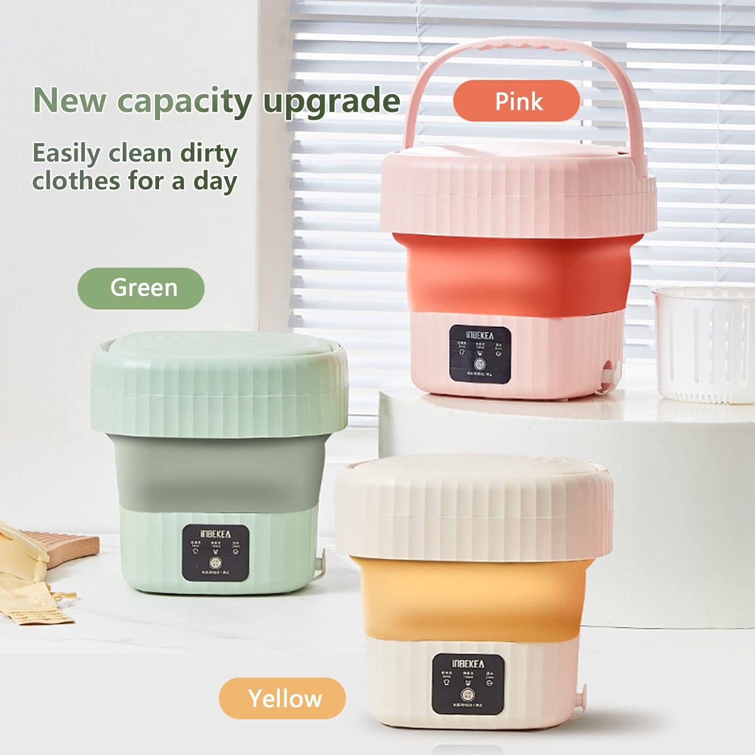 Portable Washing Machine with Clothes Hanger, Mini Foldable Washer and Spin Dryer Small Foldable Bucket Washer, Suitable for Apartment Dorm,Travelling，Best Gift Choice, Yellow