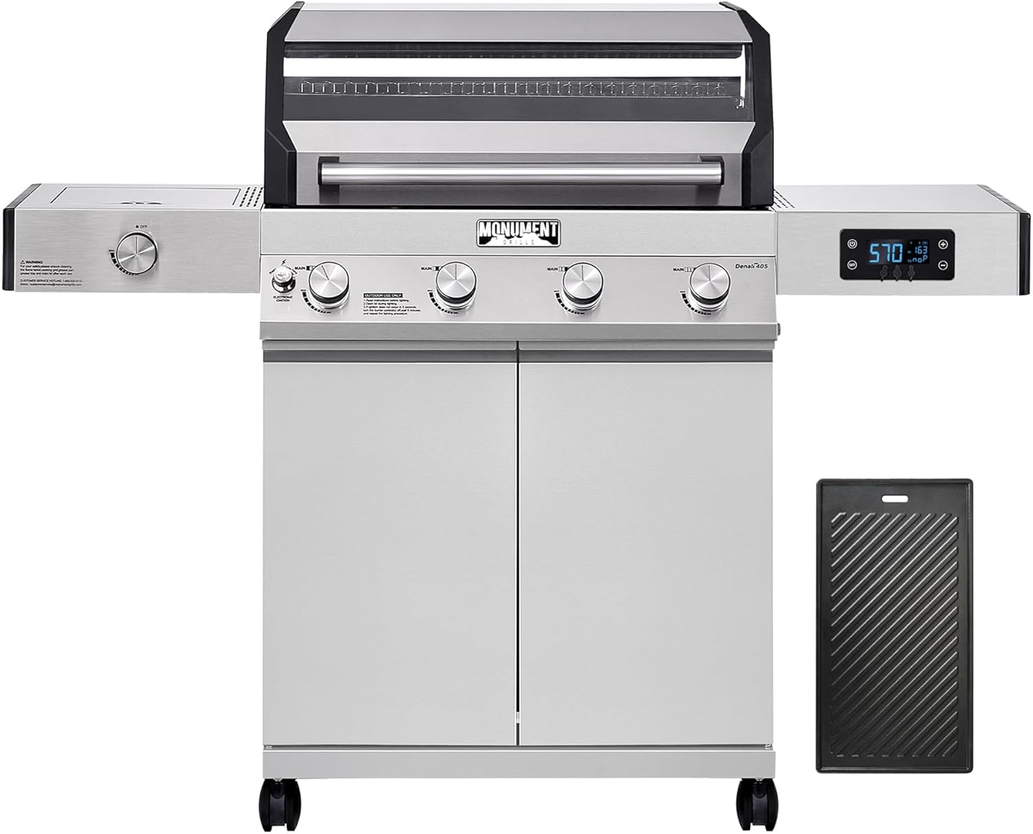 Monument Grills Denali 405 4-Burner Liquid Propane Gas Smart BBQ Grill Stainless Steel with Cooking Plate(2 items)