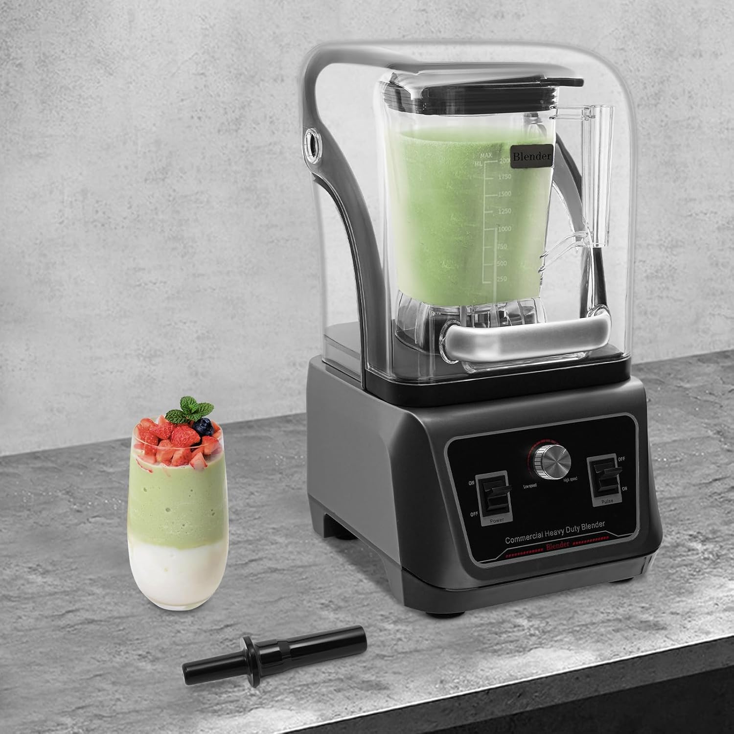 2200W Commercial Blender with Soundproof Cover, 2L (67.6oz) High-Speed Blender, 23,000 RPM, 6 Stainless Steel Blades, Stepless Speed Control – Ideal for Smoothies, Juices, Nut Butter