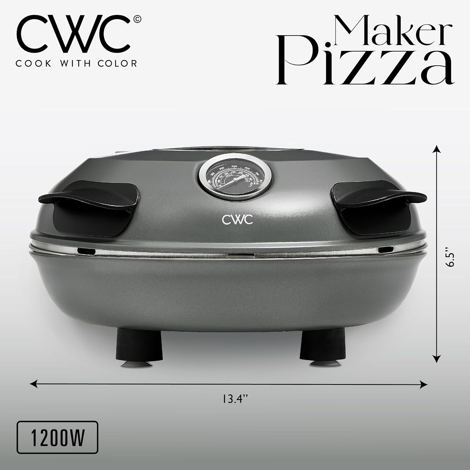 Cook With Color Electric Indoor Pizza Oven – Crispy Crust Countertop Pizza Maker, Heats up to 800˚F, 12 Inch Ceramic Stone, Dual Temperature Control Knobs, Bamboo Peel Included, Gunmetal Grey