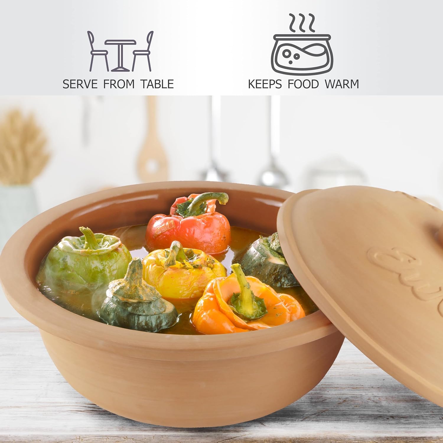 RestonLloyd Eurita 4 Quart Terracotta Clay Non Stick Dutch Oven – Natural, Lead Cadmium‑Free, Oven & Microwave Safe, Rustic Slow-Cooker Pot Roasting & Casseroles, Healthy cooking with recipe guide