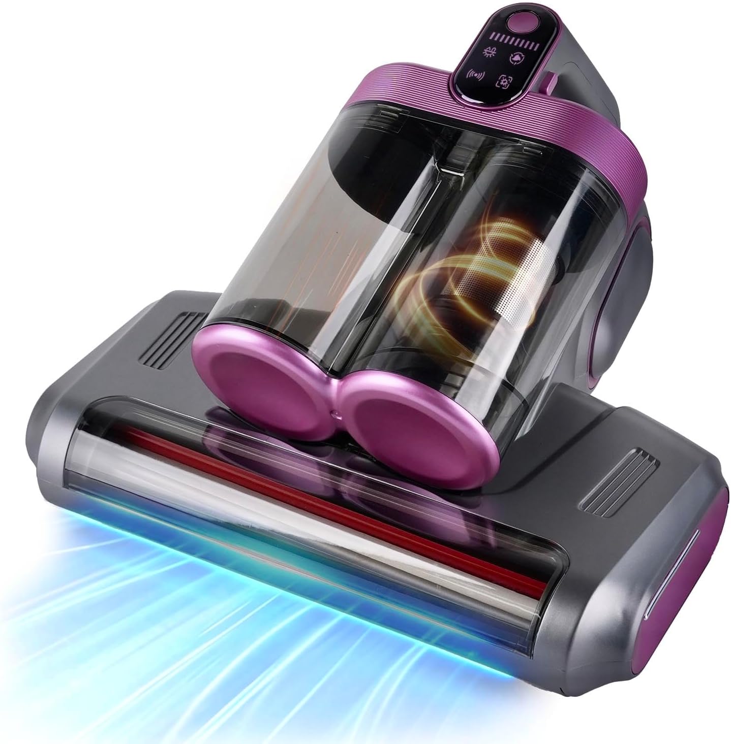 Mattress Vacuum Cordless with 16Kpa Suction & HEPA Dust Cups, 253.7nm UV-C Light & Ultrasonic, Low Noise Widened Suction Port Handheld Vacuum for Bed Pillows Couch Car Seat Rugs, Gray Purple