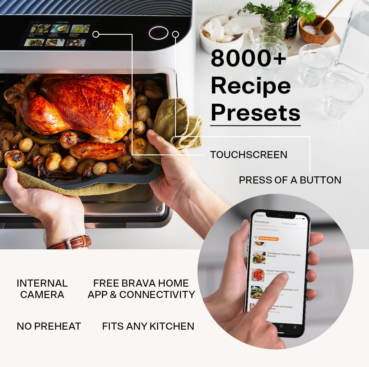 Brava Oven Starter Set: 10-in-1 Touchscreen Countertop Smart Oven, Air Fryer, 6-Slice Toaster, Slow Cooker, Reheater, Dehydrator, Rice Cooker, Auto-Shut Off, 1800W, Stainless Steel Kitchen Appliance