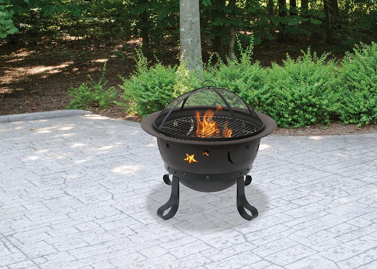UniFlame WAD1081SP Diameter Deep Bronze Firebowl with Stars and Moons, 30