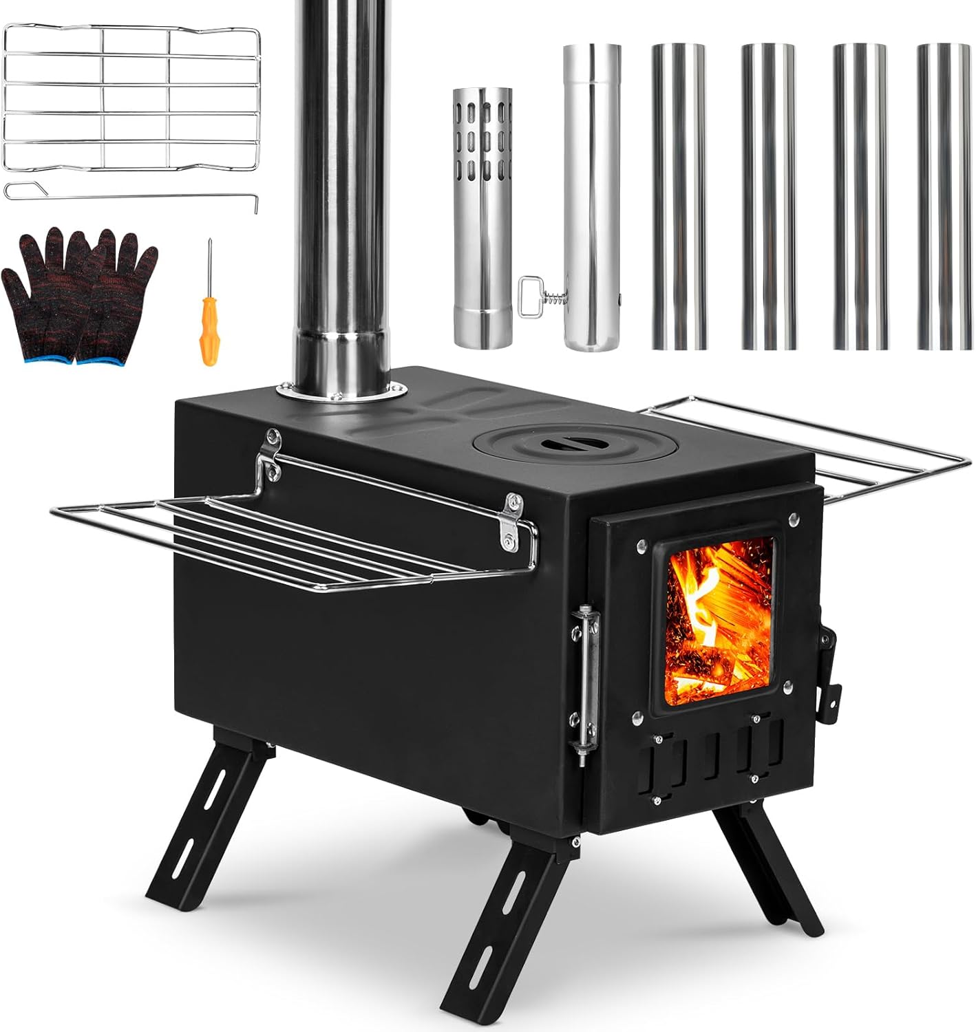 Upgraded Portable Wood Stove for Camping, YRenZ Compact Tent Stove with Large Firebox, High Airtightness for Outdoor Cooking & Heating