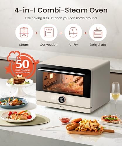 FOTILE HYZK32-E3-E ChefCubii 1.1 cu. ft. 4-in-1 Combi-Steam Oven with Steam-Bake, Air Fry, Convection, Dehydrator Functions, and 50 Preset Menus, Beige