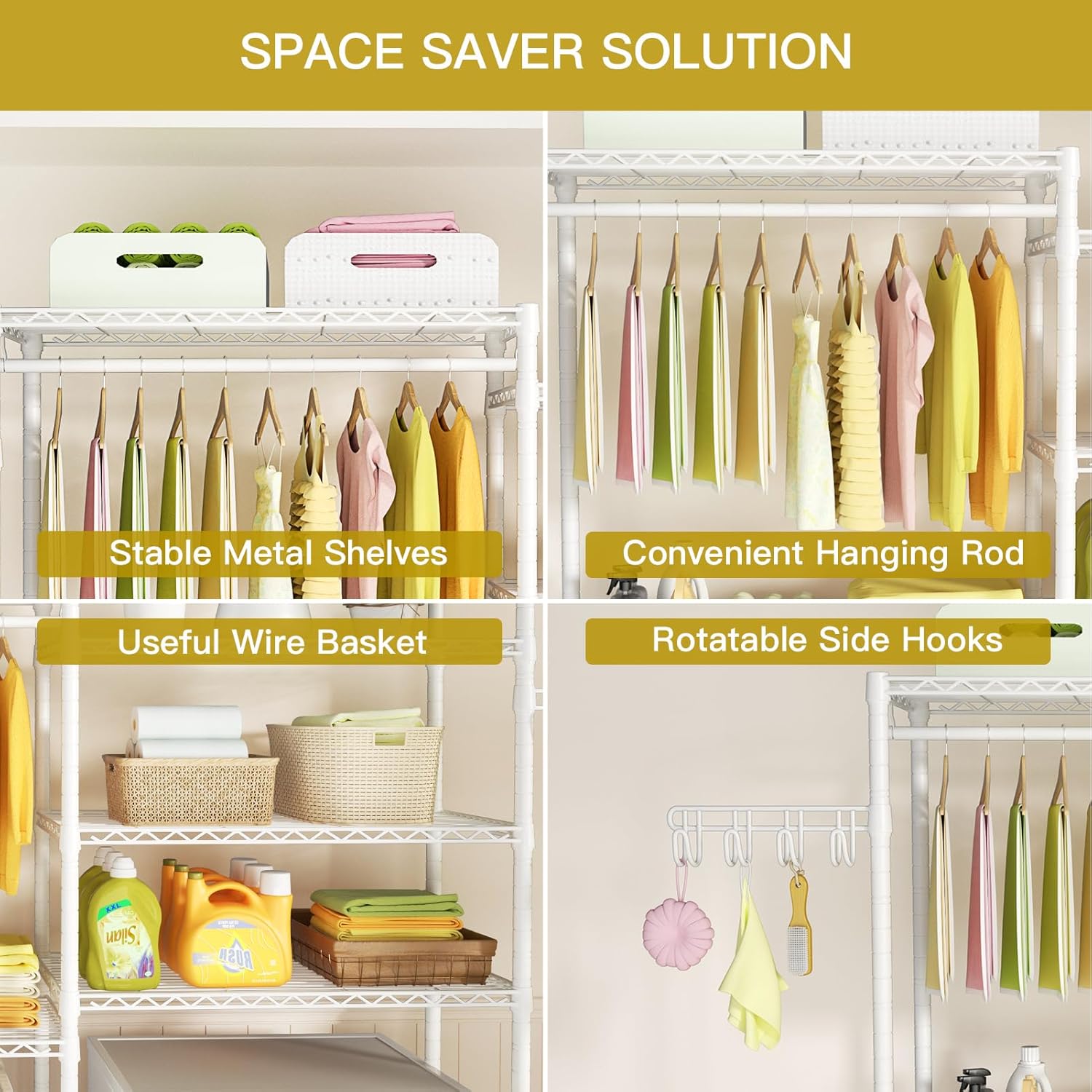 Ulif U6 Clothes Drying Rack, 5-Tier Over Washer and Dryer Laundry Room Storage and Organizer, Heavy-Duty Space Saver, 65.3