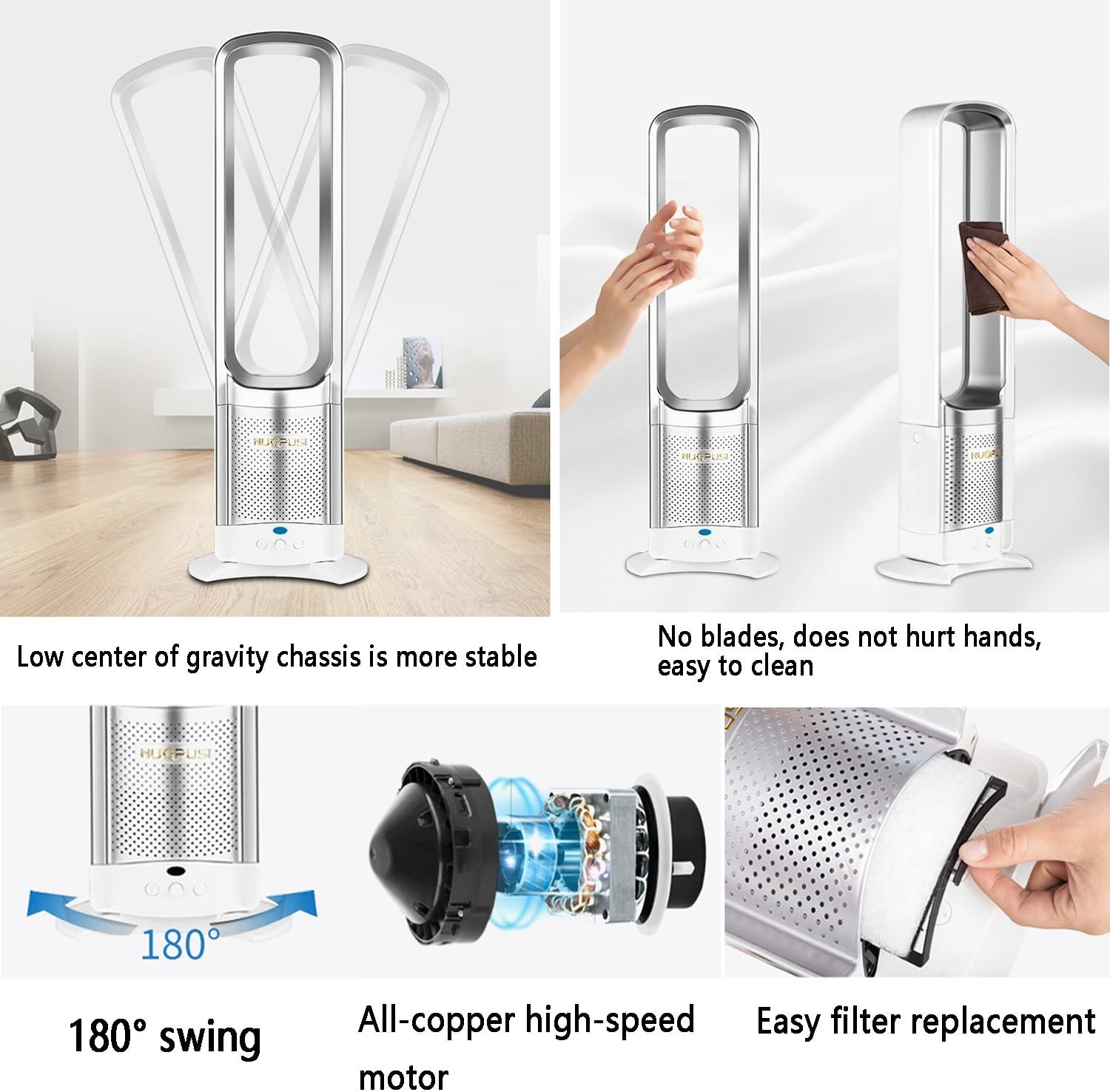 Bladeless Fan Tower Fan with Remote, Oscillating Pedestal Fan, air Circulation Fan，Can be timed, Household Silent Cooling Fan,Matches Perfectly with a Variety of Home décor Styles(Gold)